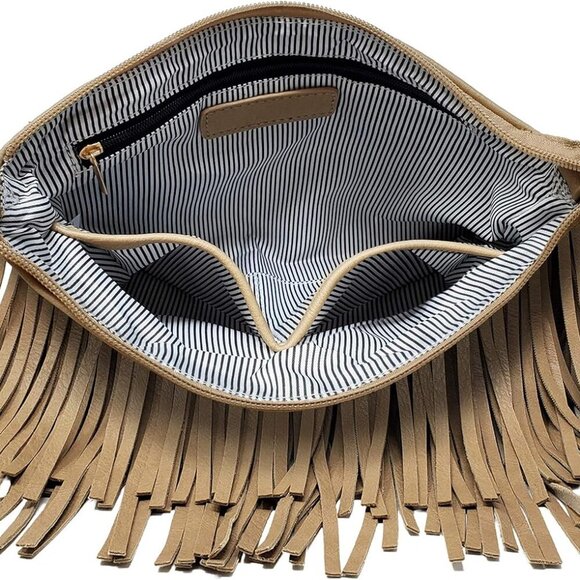 Women's Faux Leather Fringe Crossbody Bag Tassel Purse with Adjustable Strap - Picture 6 of 8